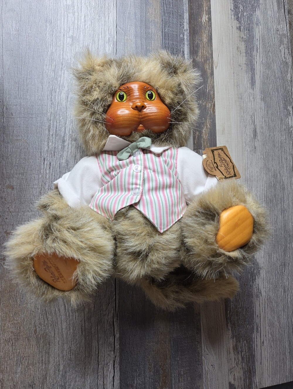 Robert Raikes Original Wooden Face Paws Plush Sydney The Cat 1992 NEW 5774/7500